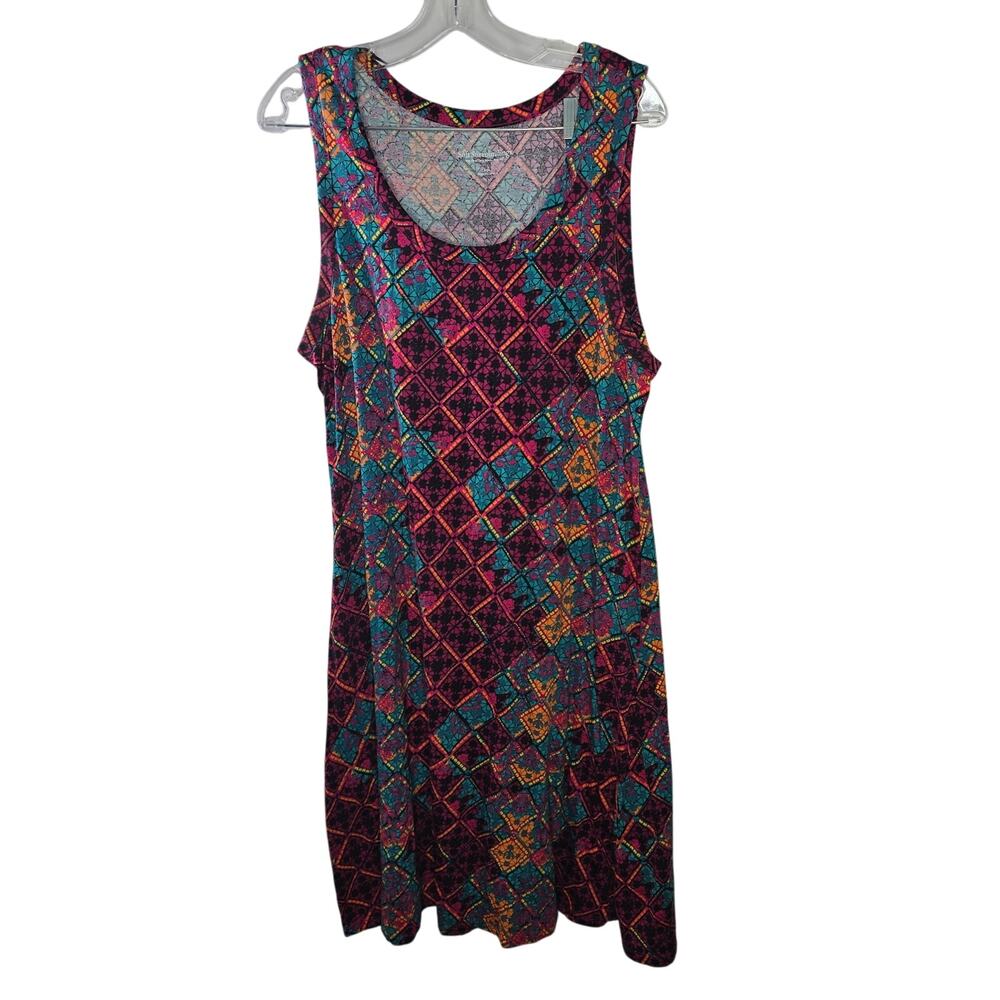 Soft Surroundings Santiago Diamond Tile Pattern Multicolor Midi Tank Dress Large